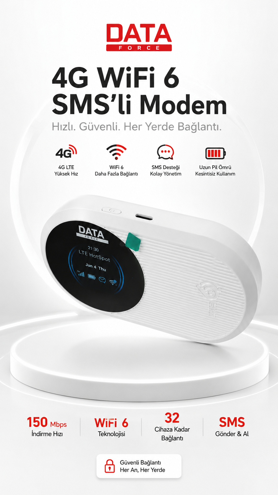 DATAFORCE 4G MODEM-WİFİ 6 M10 PRO ROUTER TAŞINABİLİR - Ürün küçük görseli 3