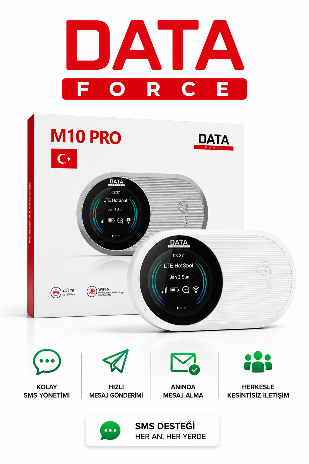 DATAFORCE 4G MODEM-WİFİ 6 M10 PRO ROUTER TAŞINABİLİR