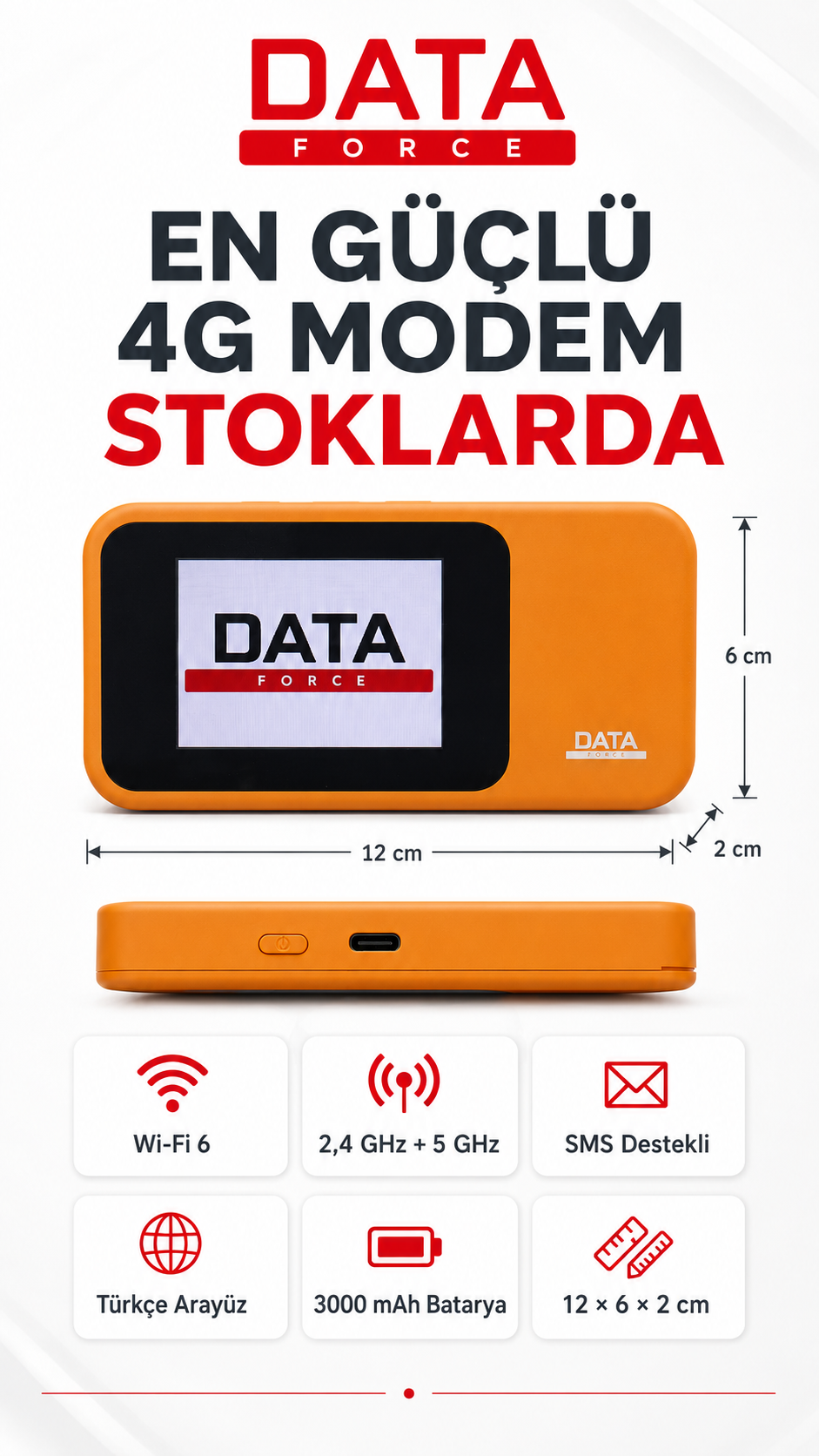 DATAFORCE 4G MODEM-WİFİ 6 M12 PRO ROUTER TAŞINABİLİR