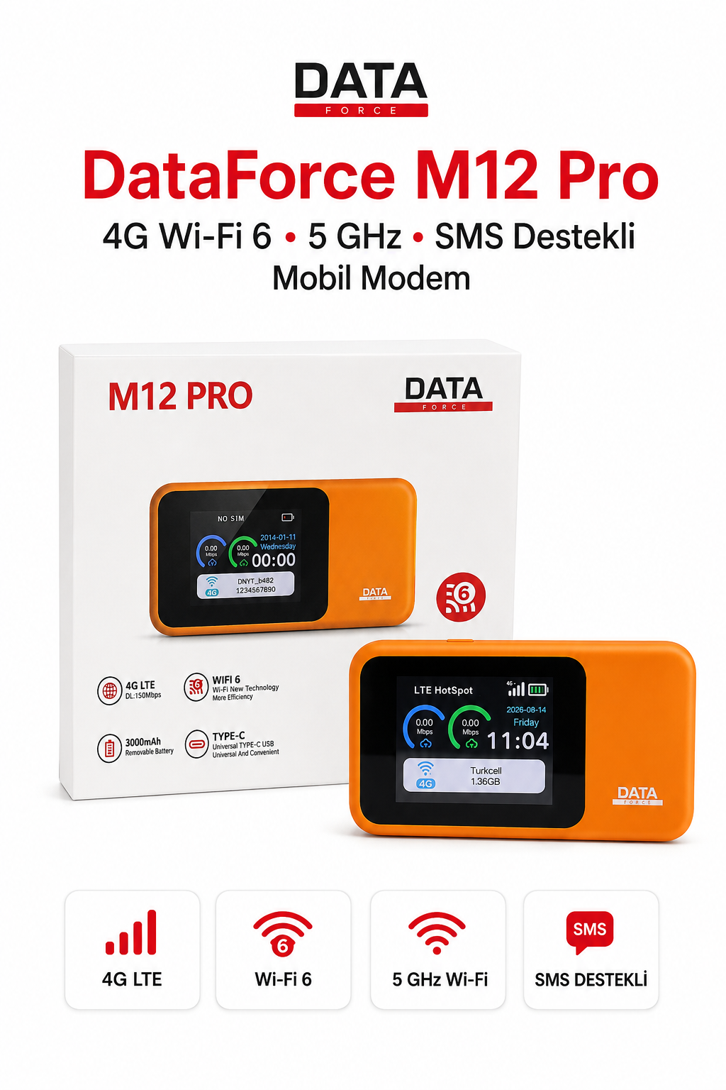 DATAFORCE 4G MODEM-WİFİ 6 M12 PRO ROUTER TAŞINABİLİR - Ürün küçük görseli 3